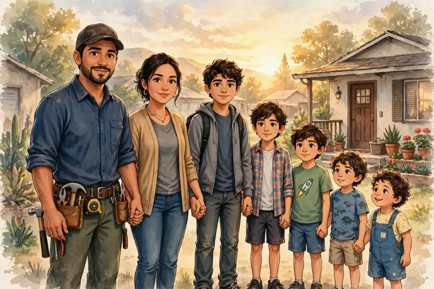 Illustration placeholder showing Geo, Jenny, and their boys together