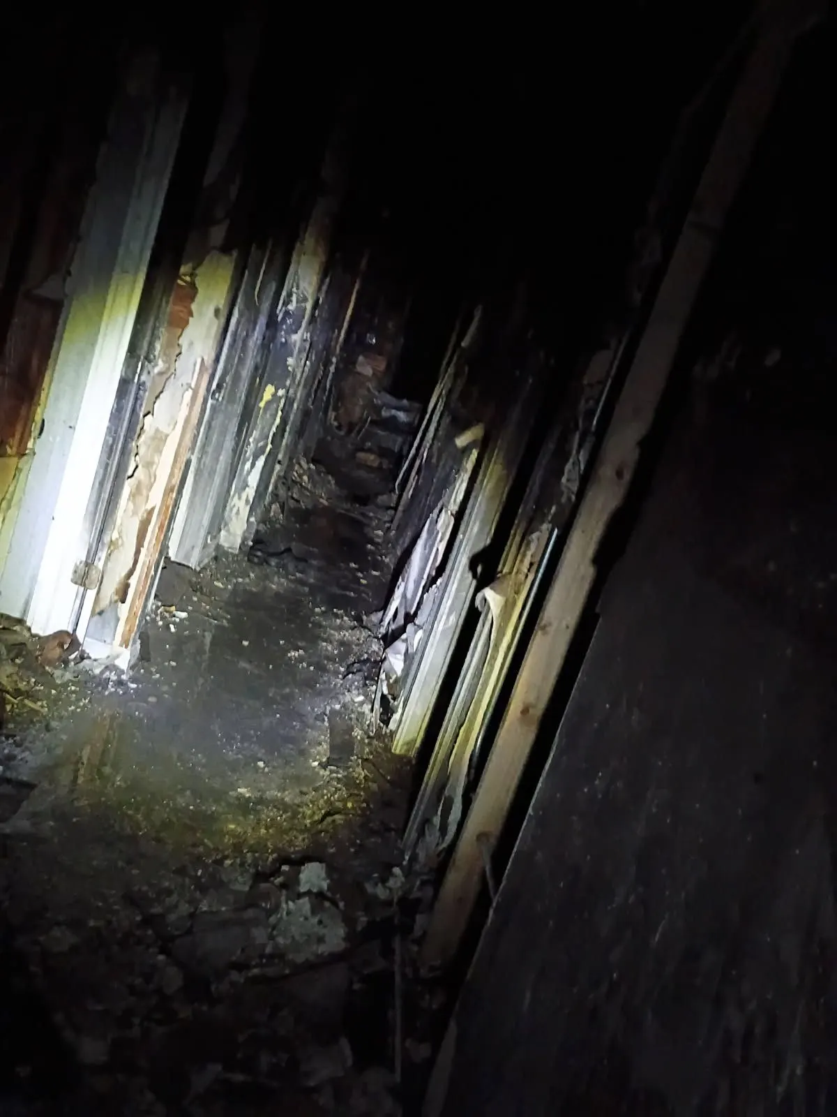 Charred hallway inside the home