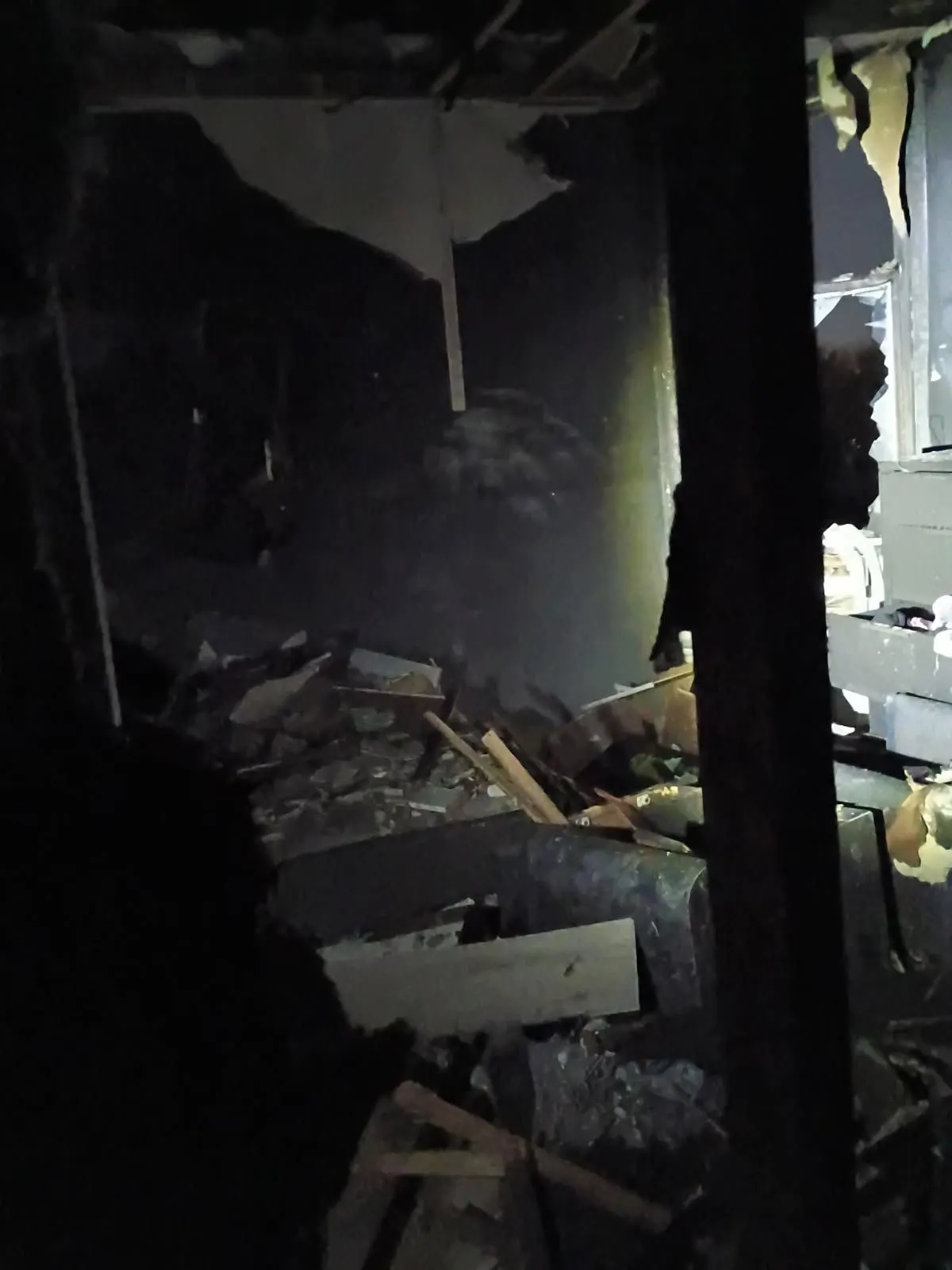 Burnt interior room after the fire